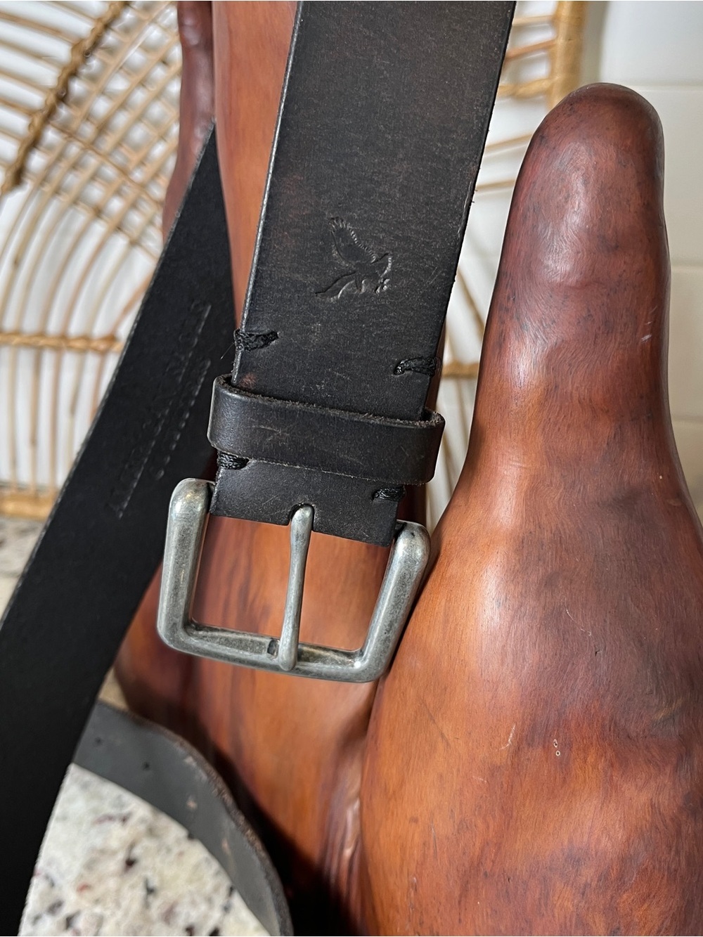 Vintage American Eagle Men's Dark Brown Leather Belt with Metal Buckle - Picture 8 of 8